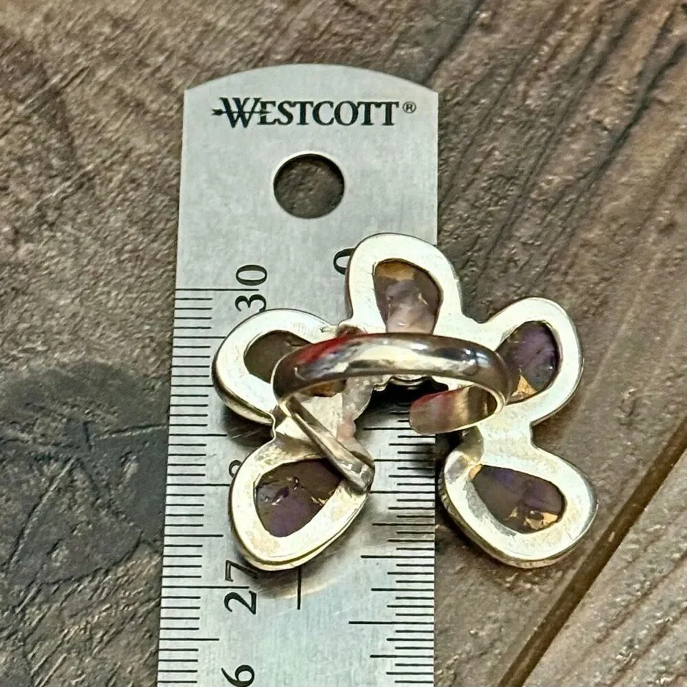 Southwestern Purple Copper Dahlia Turquoise Boho Statement Ring Sterling Silver